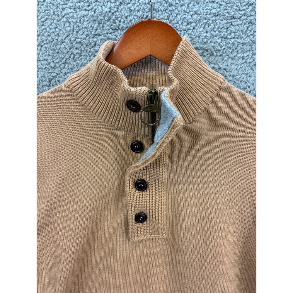 Barbour Mock Neck Button Sweater Men's Size Large Tan Beige Pullover Knit Casual - Picture 2 of 12